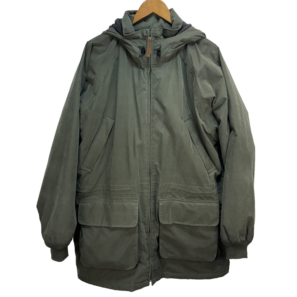 ORVIS Mens Fleece Lined Parka Coat Size L Insulated Jacket Forest Green Hooded